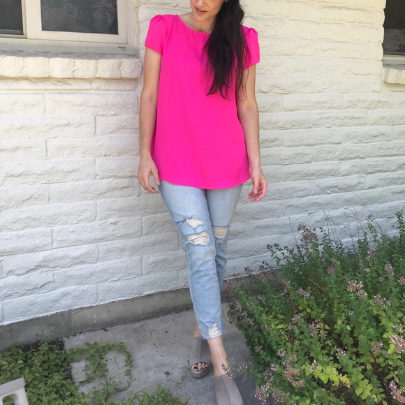 Hot Pink Neon Boutique Top with V back - Picture 4 of 10